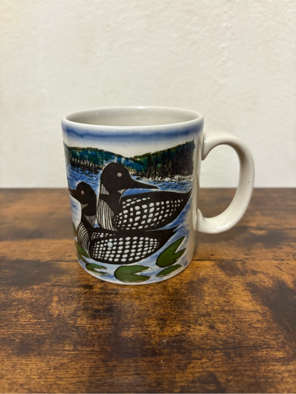 Vintage otagiri Japan loon mug with a textured hand painted raised design